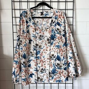 Emery Rose Women’s 5X floral print‎ tie front blouson sleeve shirt Cottagecore